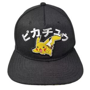Pokémon Pikachu 5 Panel Hat Black Yellow OS Snapback Japanese Katakana Print